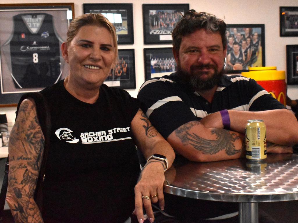 Trish Acheson and Lewis Carolan at the Reef 'n' Beef Fight Night, Bravus Arena, Rockhampton, on October 21, 2023.