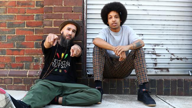 Producer and multi-instrumentalist Justin Smith aka Sensible J (left) and vocalist Remi Kolawole (right), who together form the Australian hip-hop duo REMI. Picture: Aaron Francis