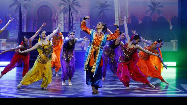 Julia Macalpine Dance Studio senior dancer Maya Coulthard plays the genie in the Prince Ali dance number. Picture: Brendan Radke