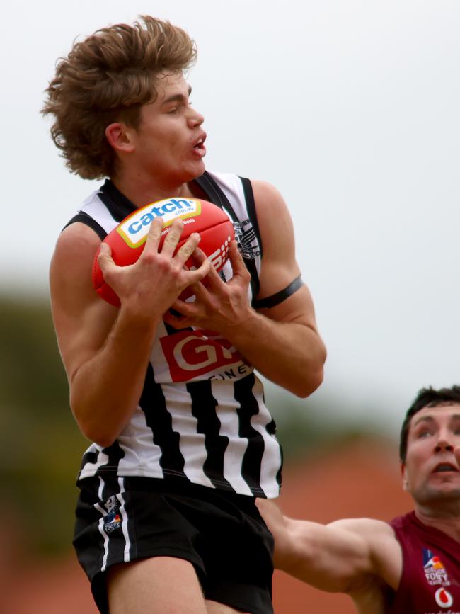 PNU’s Max Hodges takes a grab against PAOC on Saturday. Picture: Kelly Barnes