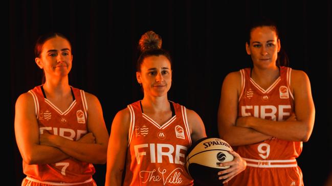 Townsville Fire 2024/25 WNBL captains Courtney Woods, Lauren Mansfield and Alicia Froling. Picture: Townsville Fire.