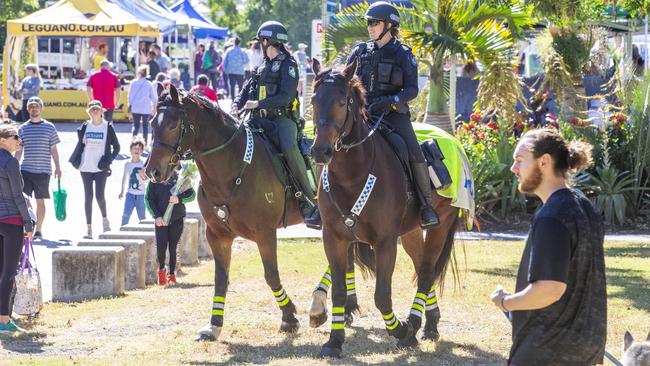 Queensland Police patrolling New Farm Park. Picture: Richard Walker