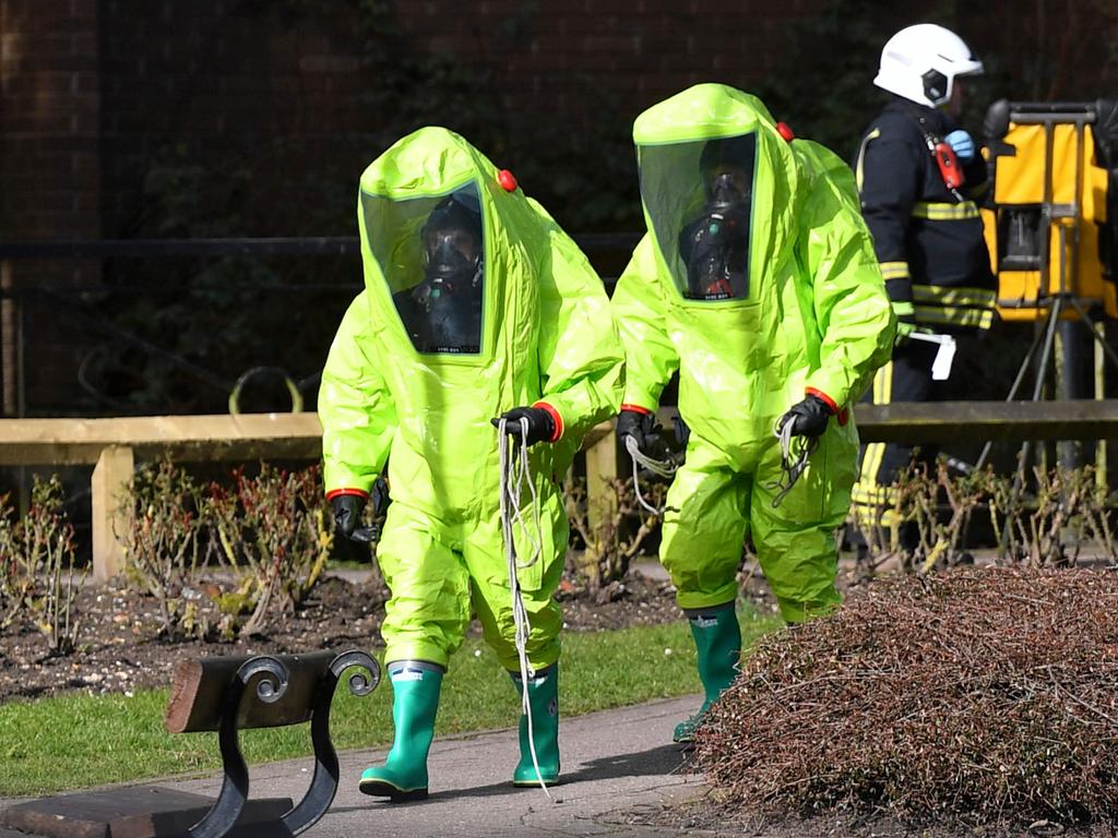 Emergency services at the scene of a Novichok attack in the English town of Salisbury. Picture: AFP 