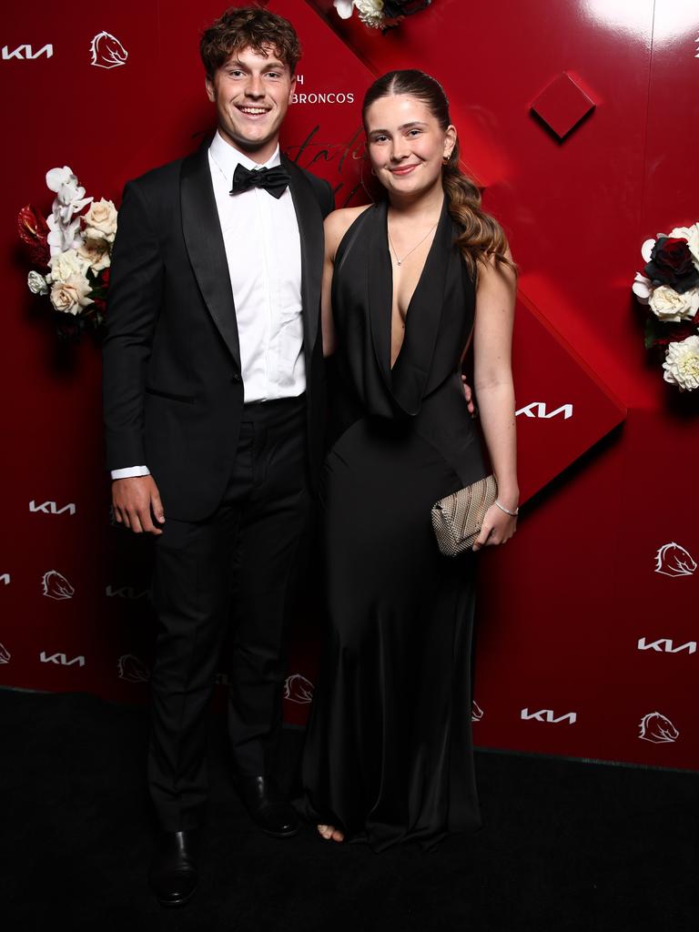 Coby Black and Bonnie Davies at the Broncos awards night. Picture: David Clark