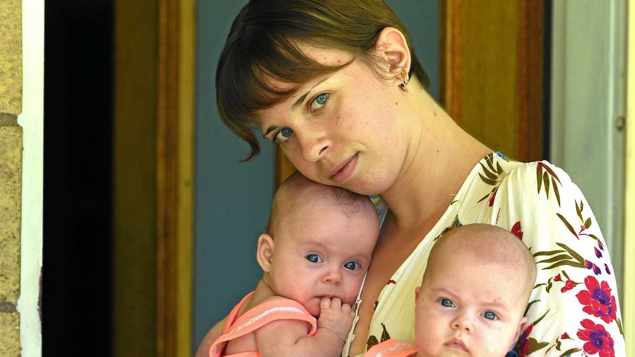 HOMELESS: Zoe Wisse and her twins Carma and Willow are at risk of being homeless this Christmas. Picture: Renee Albrecht