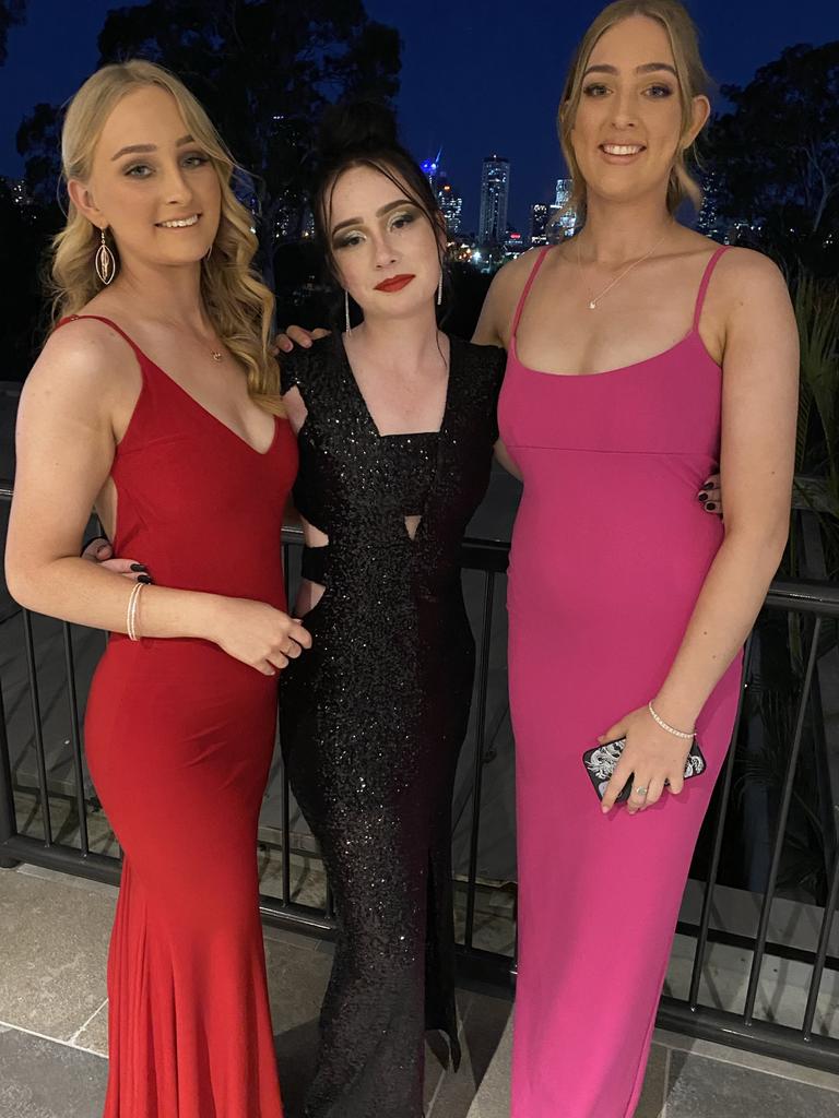 Southern Cross Catholic College Year 12 students Olivia McLeary, Niamh Prunty, Grace McLeary had a great time at the formal at Victoria Park on September 16, 2021. Photo: Majella Thompson