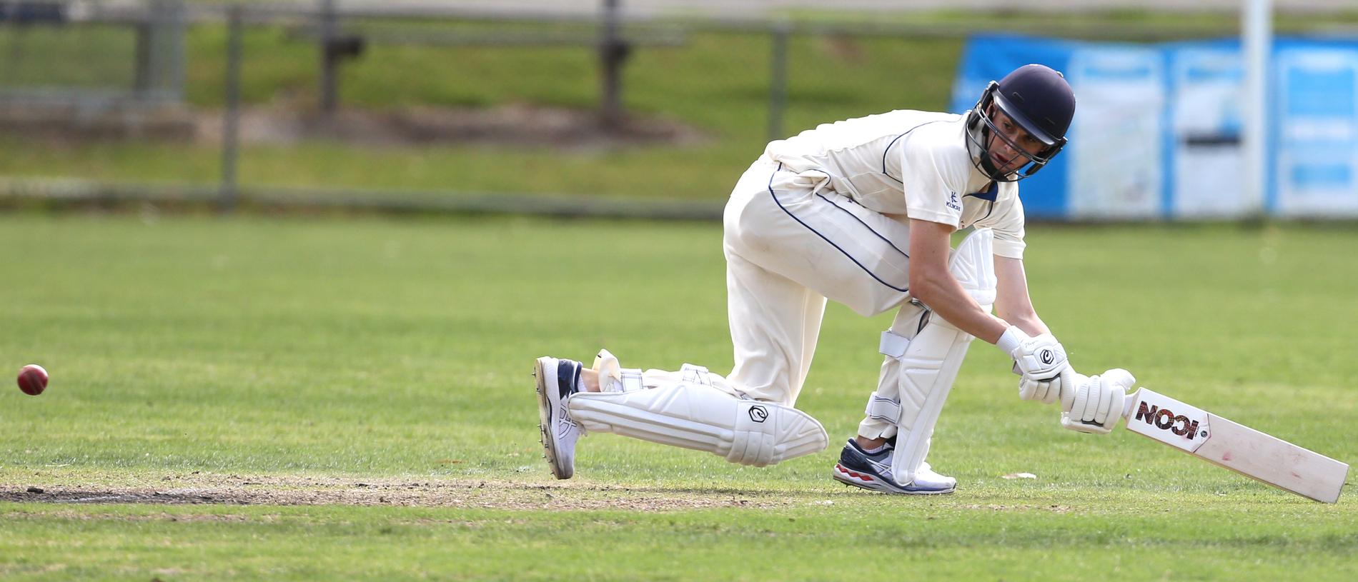 ECA - Surrey Hills batsman Jesse Dinnie breaks out the lap sweep. Picture: Stuart Milligan