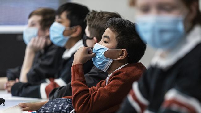 Students wearing masks in class at Melba Secondary College. Picture: Daniel Pockett