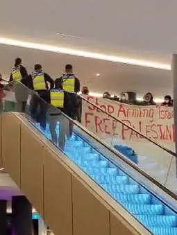 Pro-Palestinian activists at the Melbourne hotel.