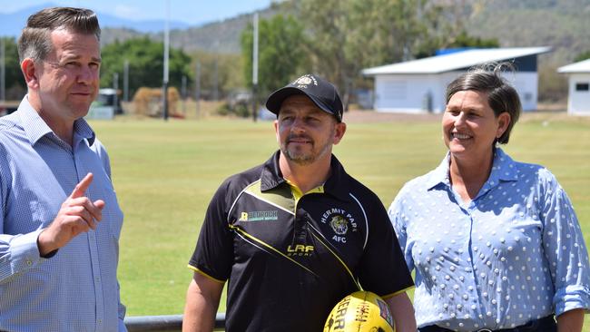 Deputy Leader of the opposition Jarrod Bleijie, Hermit Park Football Club President Robbie Bethune and LNP candidate for Mundingburra Janelle Poole.