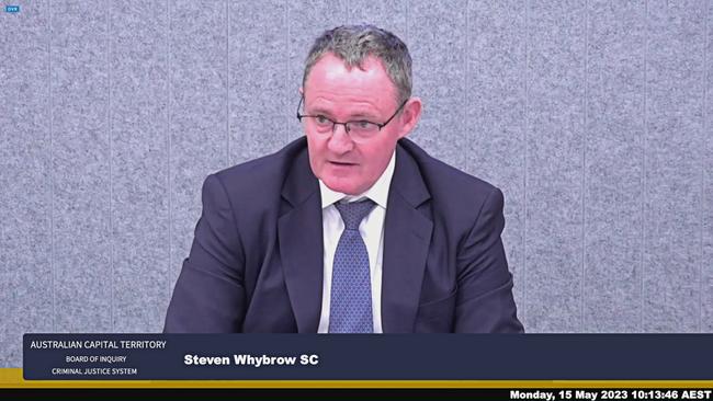 Steven Whybrow SC testifies on day six of public hearings of the Australian Capital Territory’s Board of Inquiry into the Criminal Justice System, at the ACT Civil and Administrative Tribunal Canberra.