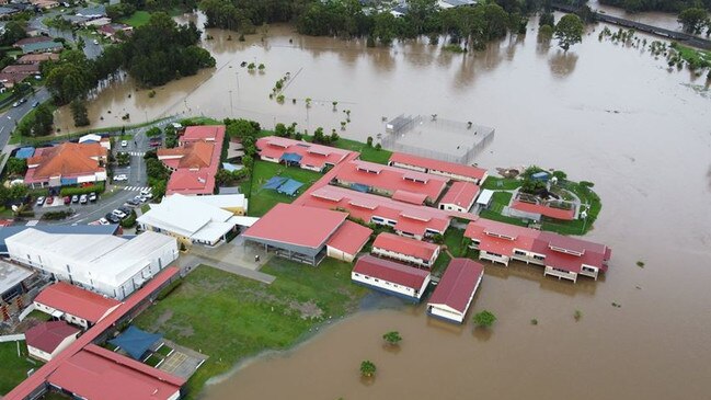 Flood waters surround Livingstone Christian College on Thursday. All classrooms remained dry.