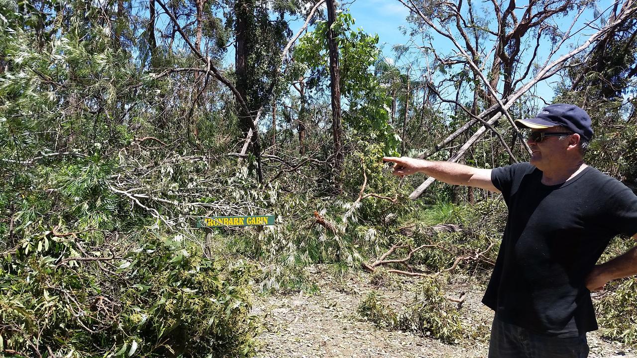 DISASTER ZONE: Ferns Hideaway owner 'Marto' points out the destruction. Photo Melanie Plane/The Morning Bulletin