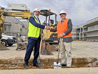 Hutchinson Builders national construction manager Chris Stevenson with Ipswich City Council interim administrator Greg Chemello at the site of the new Ipswich CBD development site. Picture: Cordell Richardson