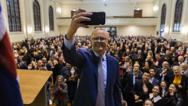 Anthony Albanese in front of a packed crowd at Marrickville Town Hall in June. Picture: Supplied