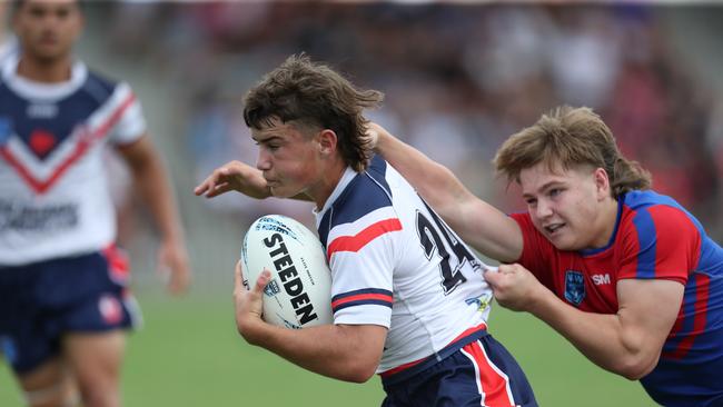 Jai Callaghan with possession in the Roosters Andrew Johns Cup Grand Final. Picture: Sue Graham