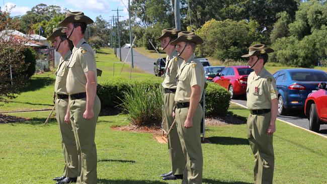 The Yarraman Catafalque party at the 2017 Yarraman Anzac Day parade.