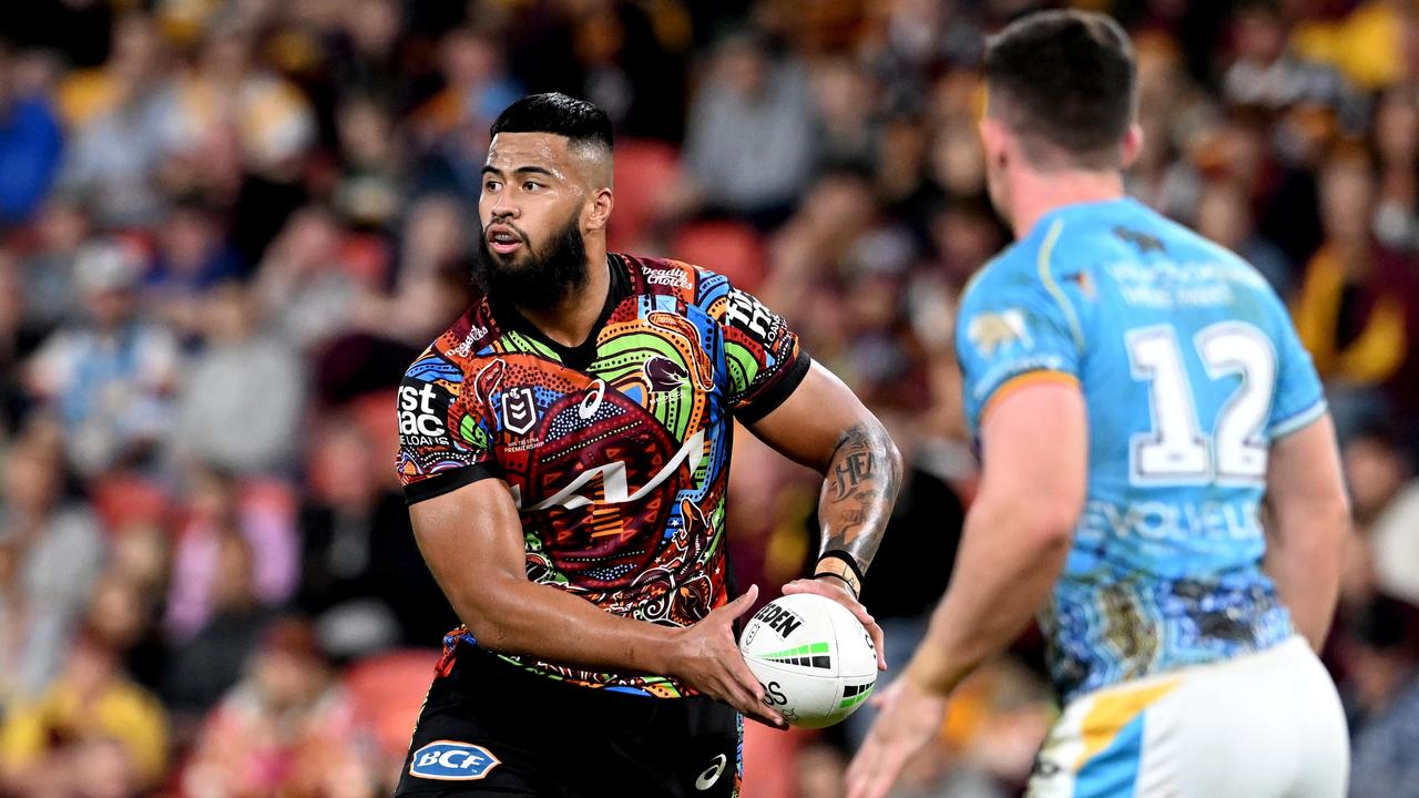 Payne Haas had one of his quieter nights against the Titans. Picture: Bradley Kanaris/Getty Images