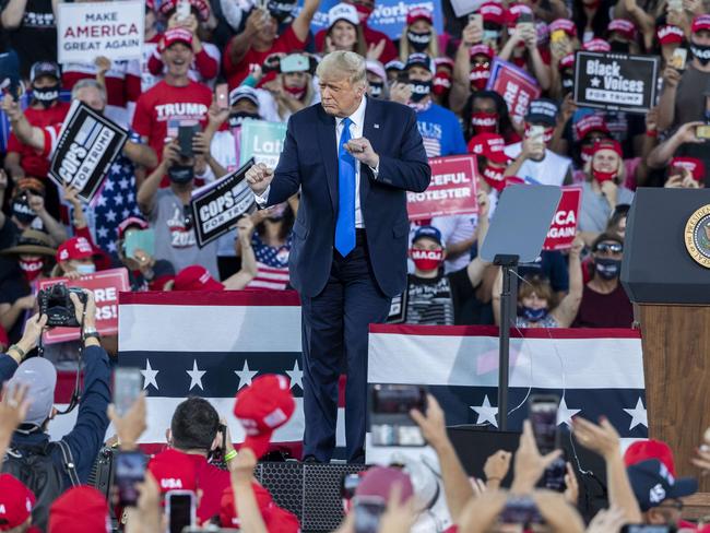 US President Donald Trump dances on stage after a campaign rally in Carson City, Nevada. Picture: AFP