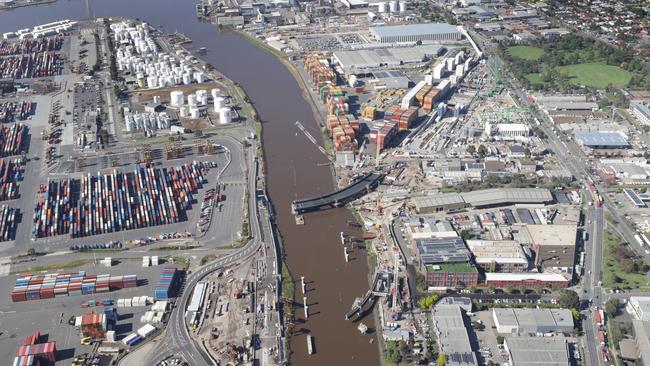 The bridge over the Maribyrnong River — a much-touted second river crossing for the west — is also months off resembling a proper structure. Picture: David Caird