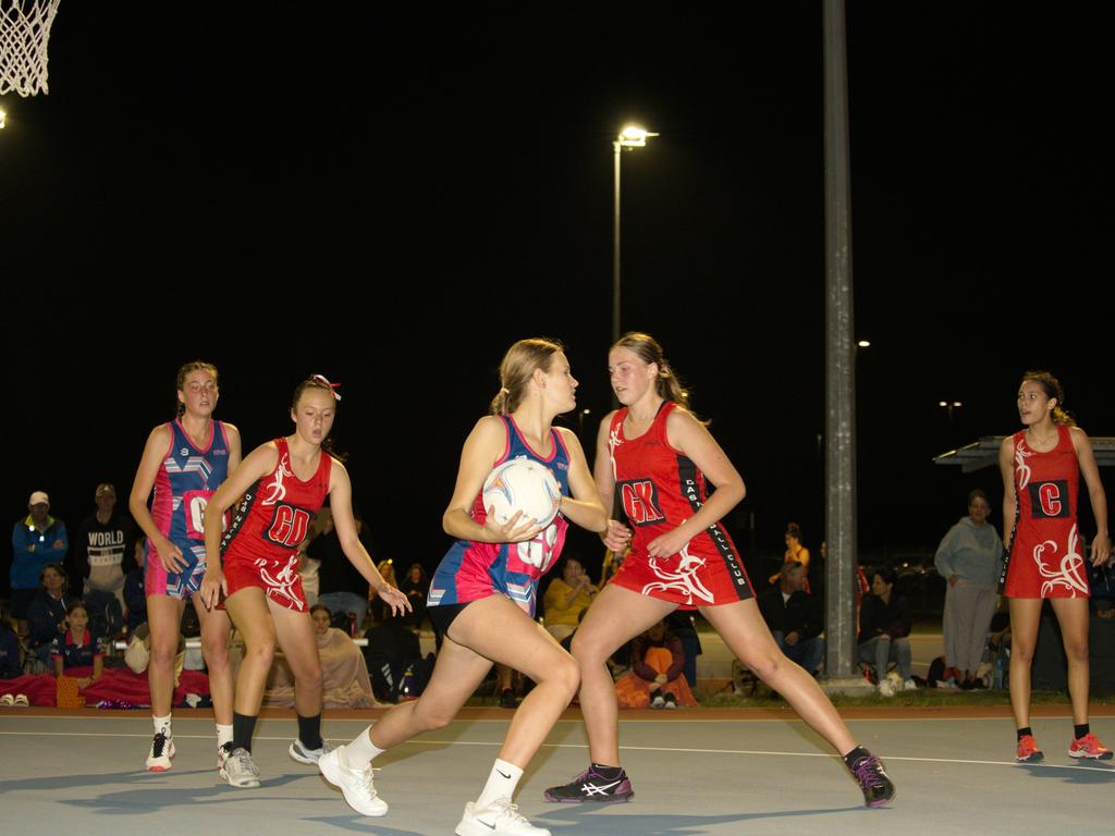 Head to head again, Phoebe Francis looks for room on the court around Lulu Milfull from team DAS in the 2021 Mackay Netball Association seniors grand final. September 4th, 2021 Picture: Marty Strecker