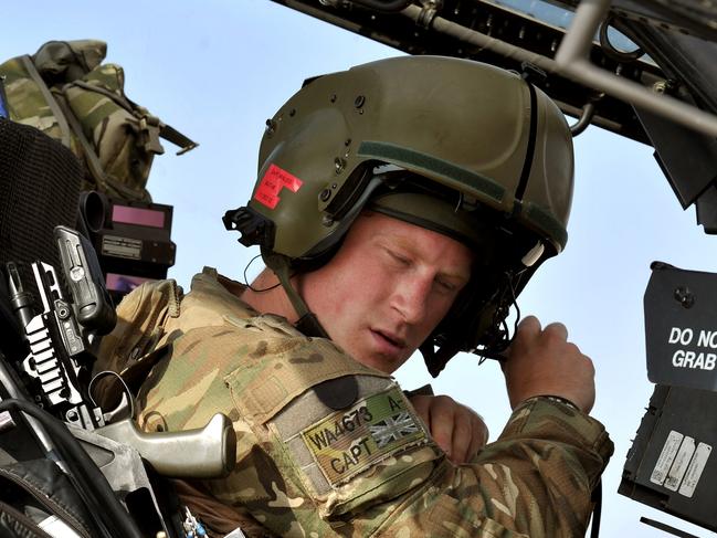 Prince Harry sitting in the cockpit of an Apache Helicopter. Picture: AFP