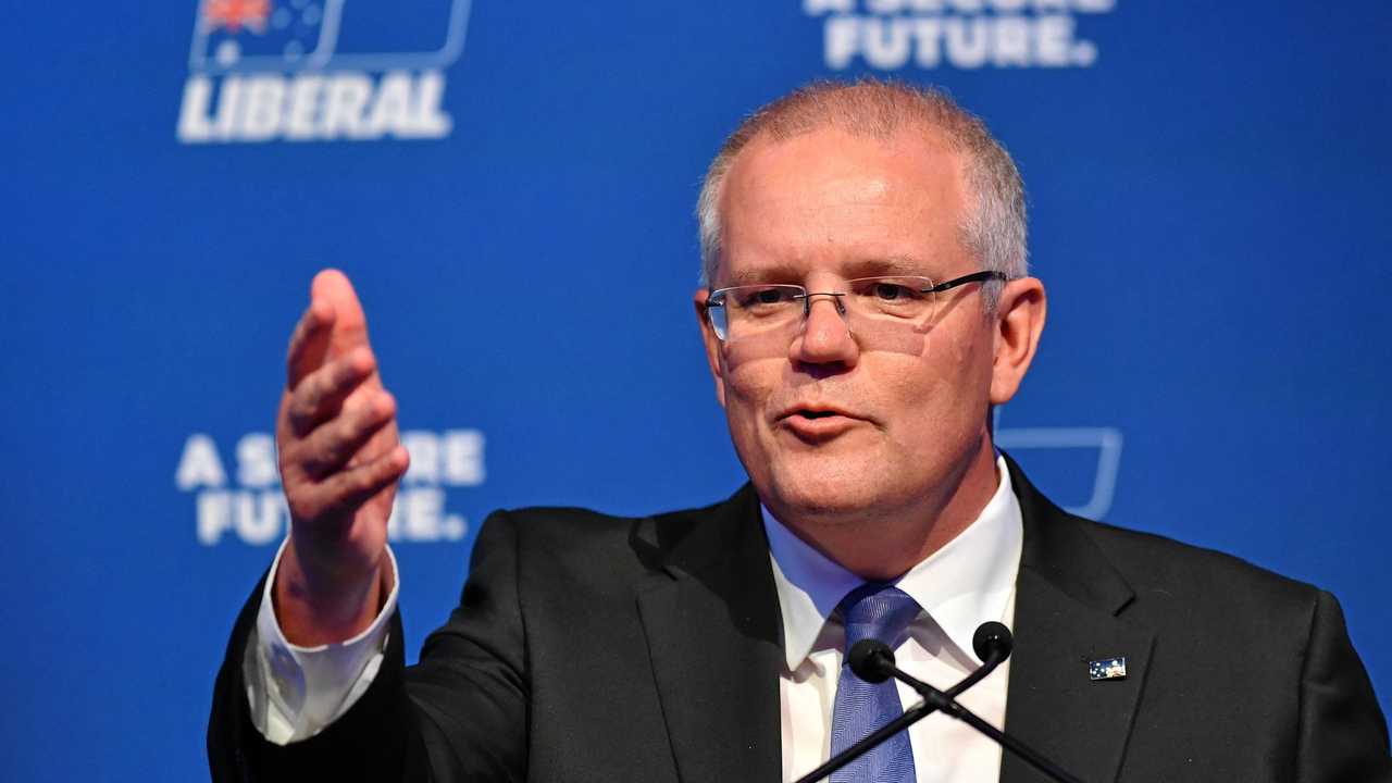 Prime Minister Scott Morrison delivers his Federal Budget Lunch address at the Four Seasons hotel in Sydney, Friday, April, 5, 2019. Picture: DEAN LEWINS