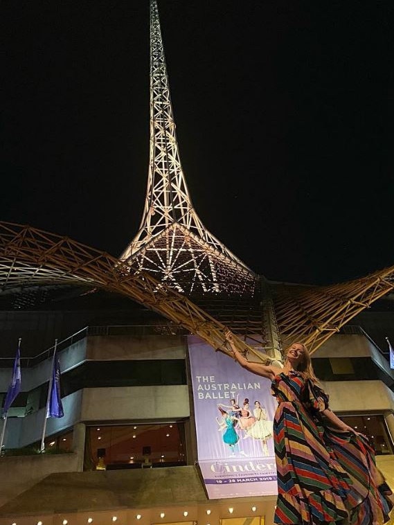 Kylie poses in front of the Arts Centre. Picture: Instagram