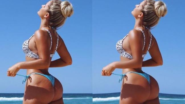 Karina Irby, 27, from New South Wales, posted a comparison photograph of herself on Instagram.