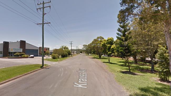 Kraus Ave South Lismore where a man has died in a work-related incident.