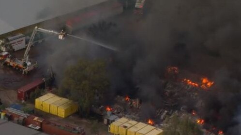 A fire has ripped through a warehouse at Ipswich. Picture: 9 News