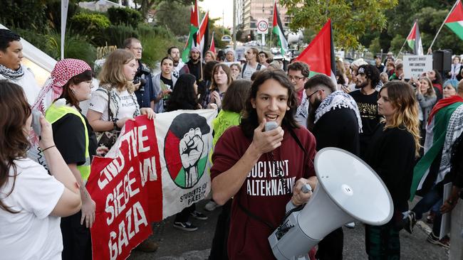 Pro Palestine protesters pictured outside The Greek Club.