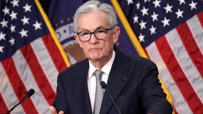 WASHINGTON, DC - NOVEMBER 01: Federal Reserve Board Chairman Jerome Powell speaks during a news conference after a Federal Open Market Committee meeting on November 01, 2023 at the Federal Reserve in Washington, DC. The Federal Reserve left interest rates unchanged at a range of 5.25 percent to 5.50 percent, keeping rates the highest they have been in 23 years.   Kevin Dietsch/Getty Images/AFP (Photo by Kevin Dietsch / GETTY IMAGES NORTH AMERICA / Getty Images via AFP)