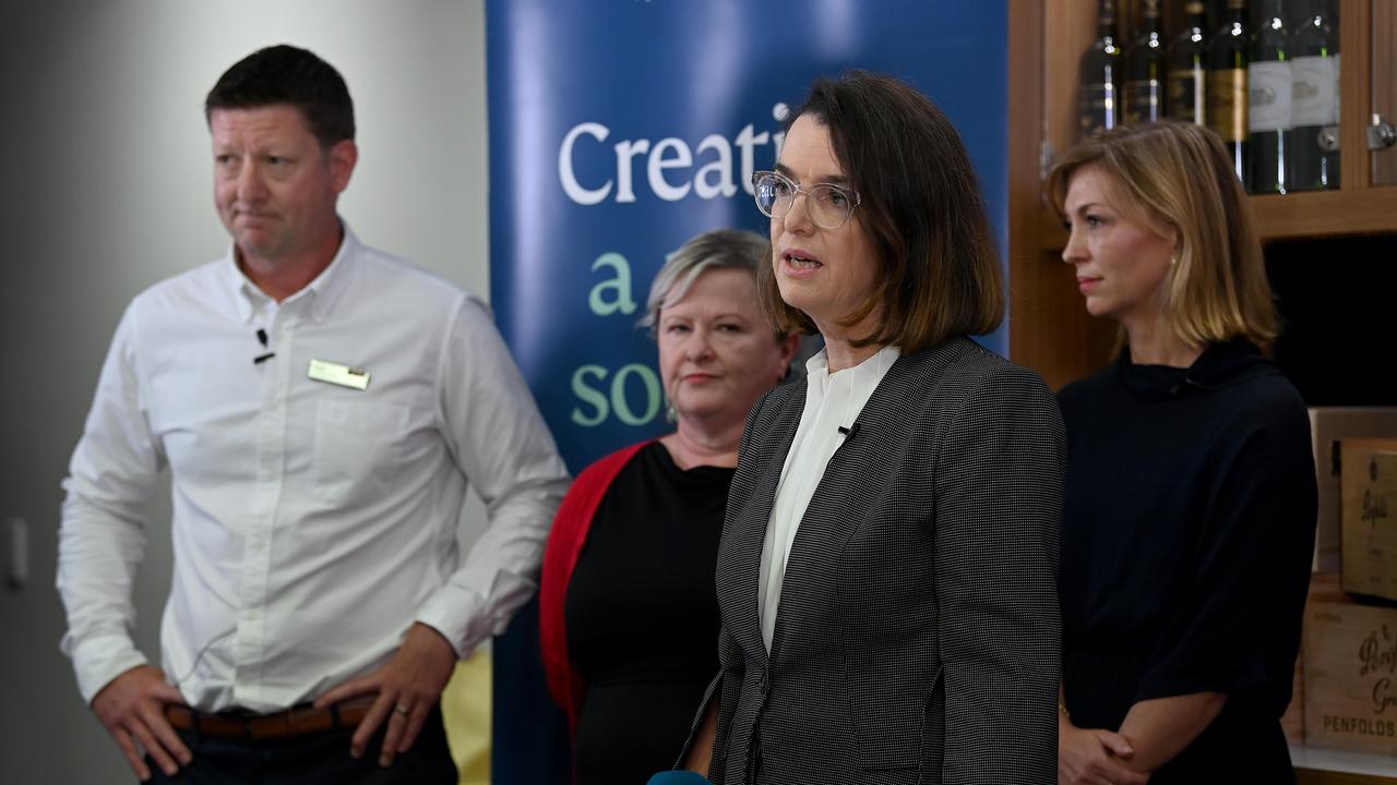 L – R: BWS managing director Scott Davidson, 1800 RESPECT’s Fiona Mort, Minister for Women’s Safety Anne Ruston and Endeavour Group’s Claire Smith. Picture: NCA NewsWire/Bianca De Marchi