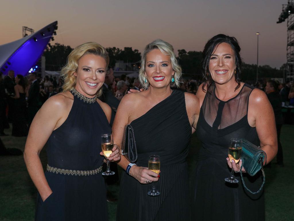 Adrienne Munro, Jacqui Morarty and Kellie Parsons at the Darwin Turf Club Gala Ball. Picture: Glenn Campbell