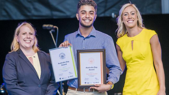 Sina Aghamofid the Young Citizen of the Year with mayor Michelle Byrnes and Australia Day Ambassador Leanne Jones.