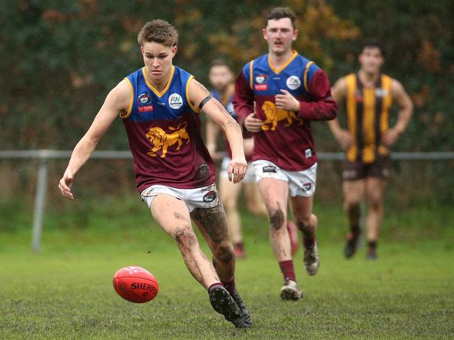 NFL: Kain Hall tracks the ball down for South Morang. Picture: Hamish Blair