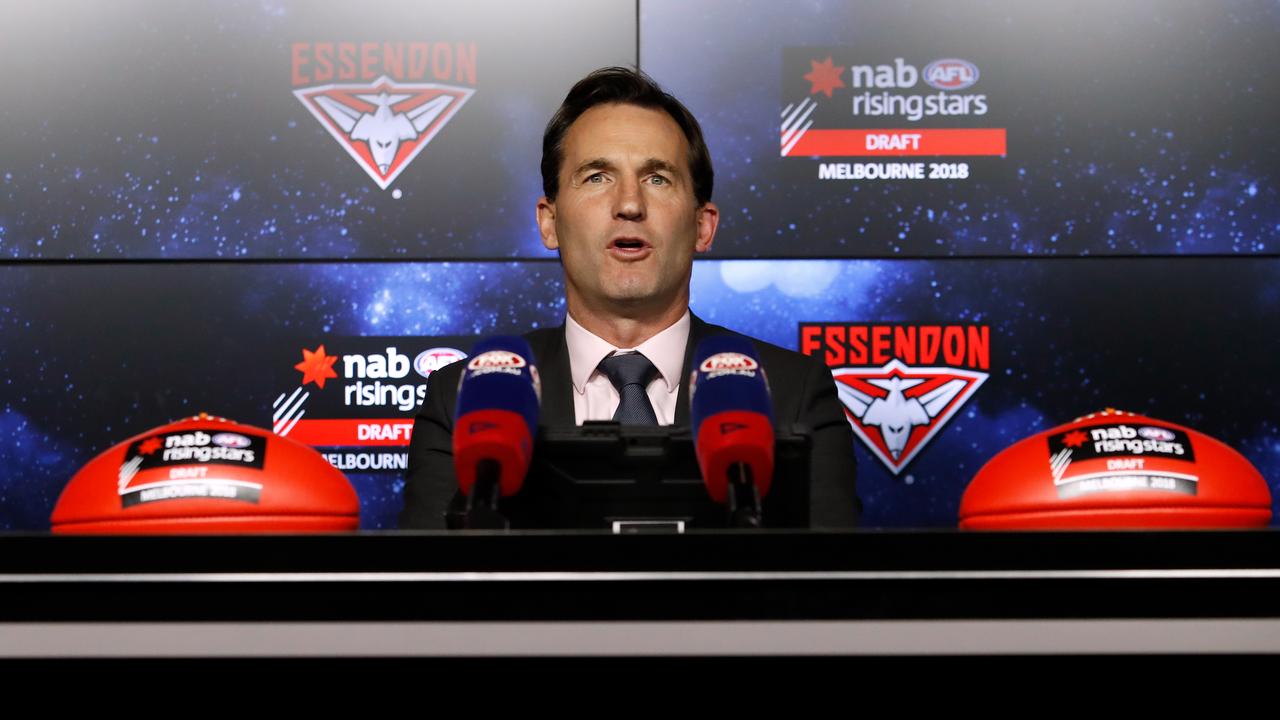 Andrew Dillon, General Counsel/General Manager Game Development of the AFL reads out picks during the 2018 NAB AFL Draft at Marvel Stadium on November 23, 2018 in Melbourne, Australia. (Photo by Adam Trafford/AFL Media/Getty Images)