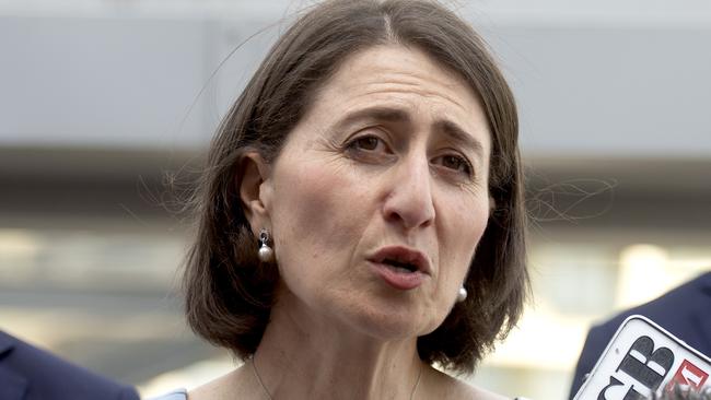 NSW Premier Gladys Berejiklian speaks to the media in Sydney yesterday. Picture: AAP