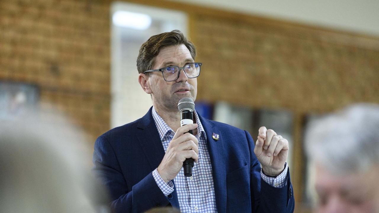 Mayor Geoff McDonald asks a question of Olympian Chris Burton at the Toowoomba Equestrian Centre breakfast in the Glenvale Room, Toowoomba Showgrounds, Tuesday, February 25, 2025. Picture: Kevin Farmer