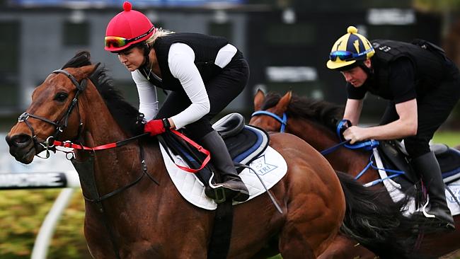 Strapper Kate O&#39;Brien aboard Irish sprinter Gordon Lord Byron at Canterbury. Picture: Tob