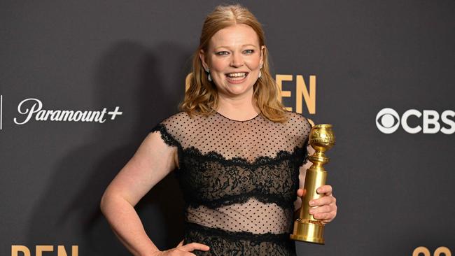 Sarah Snook after winning Best Performance by a Female Actor in a Television Series - Drama for "Succession" at the 81st annual Golden Globe Awards at The Beverly Hilton hotel in Beverly Hills, California, on January 7. Picture: Robyn Beck/AFP