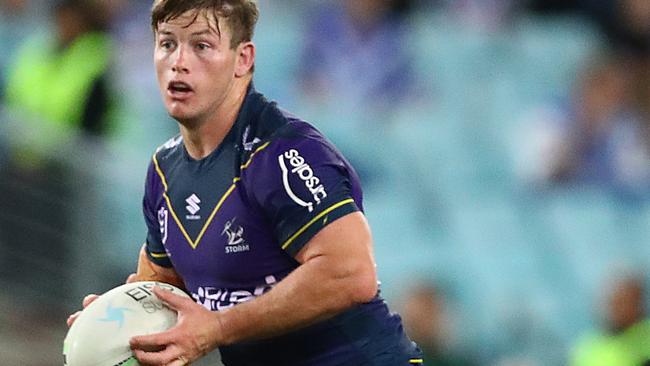 Harry Grant of the Melbourne Storm during the round-5 NRL match against the Canterbury Bulldogs at Stadium Australia on Saturday. Picture: Mark Metcalfe/Getty Images