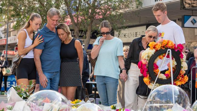 Ashlee Good’s family and friends honour her and the other victims’ memory at a makeshift memorial at Bondi Junction. Picture Thomas Lisson