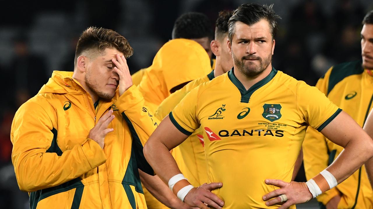 Wallabies James O’Connor and Adam Ashleigh-Cooper react at Eden Park.