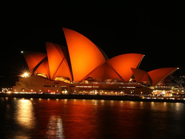 The Sydney Opera House was turned orange in honour of the Dutch royal visit. Picture: Richard Dobson