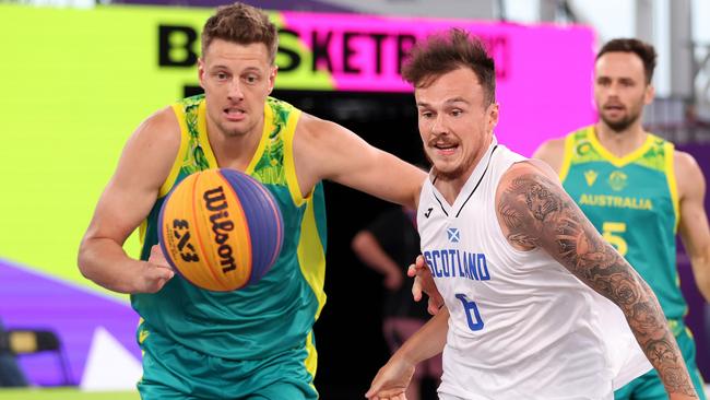 Daniel Johnson competes for the ball in the 3x3 competition at the Commonwealth Games last year. The national titles return to Ballarat this year. (Photo by Luke Walker/Getty Images)