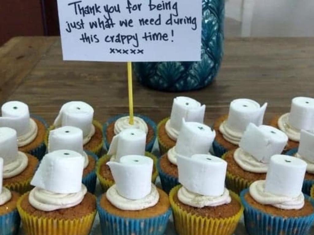 Semaphore Dominican School parent Chloe Ann Hamilton whipped up some ‘toilet paper’ themed cupcakes, which put a smile on the teachers’ faces. Picture: Supplied