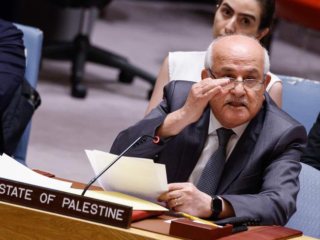 Palestinian Ambassador to the UN, Riyad Mansour speaks during a UN Security Council meeting on Gaza and the situation in Middle East at UN headquarters in New York City. Picture: AFP