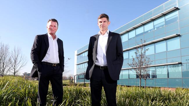 Andrew Fox and Essendon Fields CEO Brendan Pihan. Picture: David Geraghty.